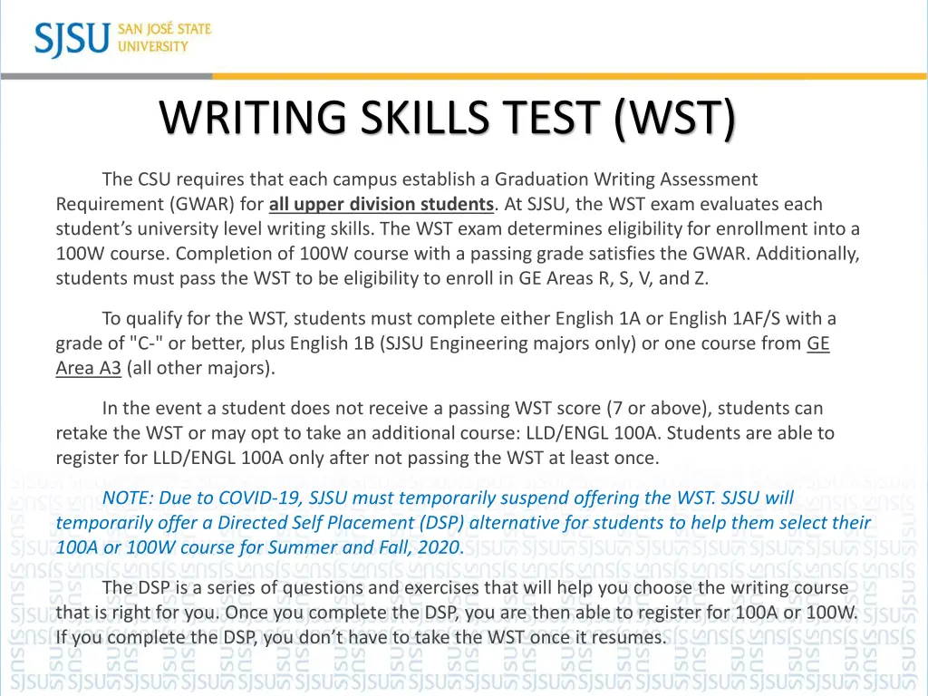 writing skills test wst