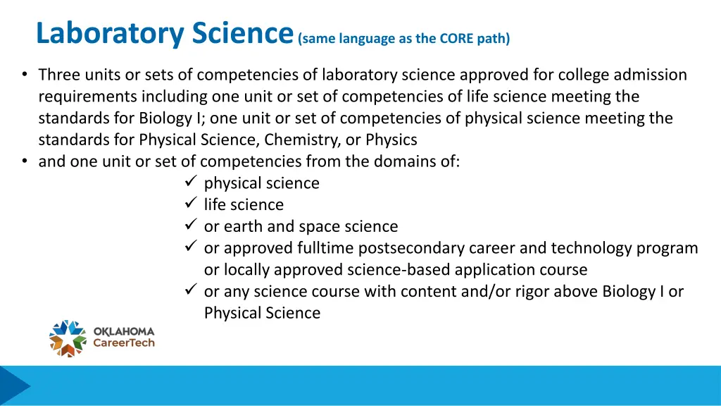 laboratory science same language as the core path
