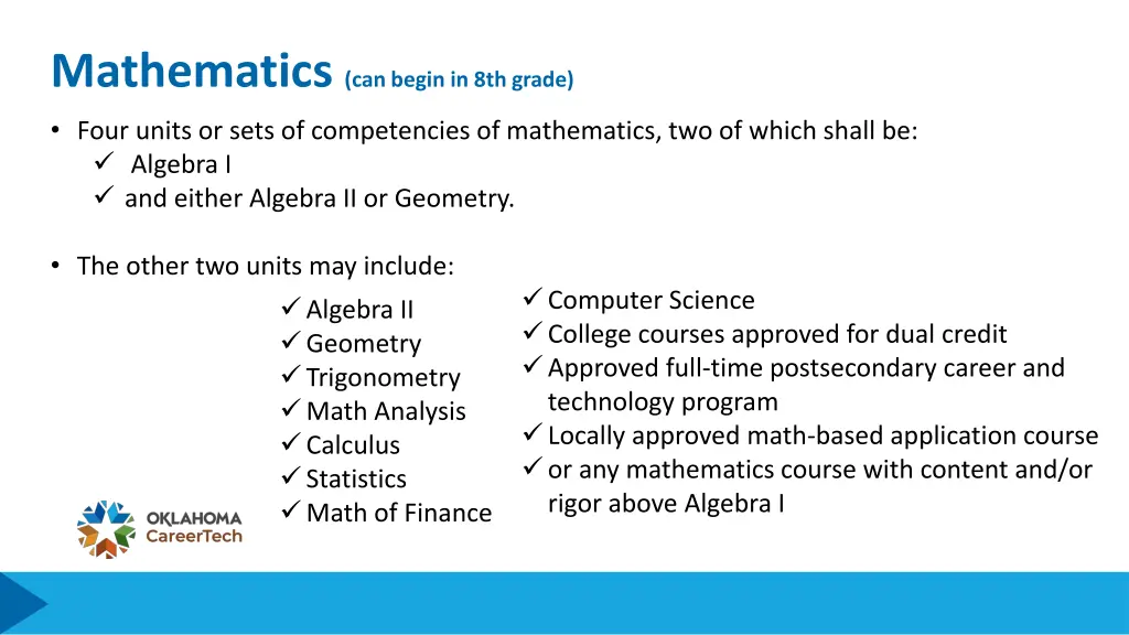 mathematics can begin in 8th grade four units
