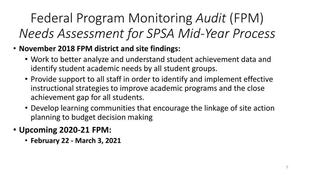 federal program monitoring audit fpm needs