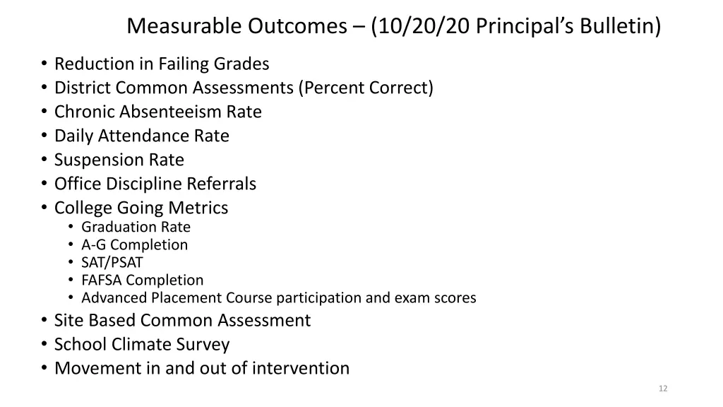 measurable outcomes 10 20 20 principal s bulletin