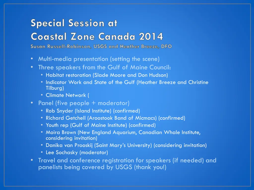 special session at coastal zone canada 2014 susan