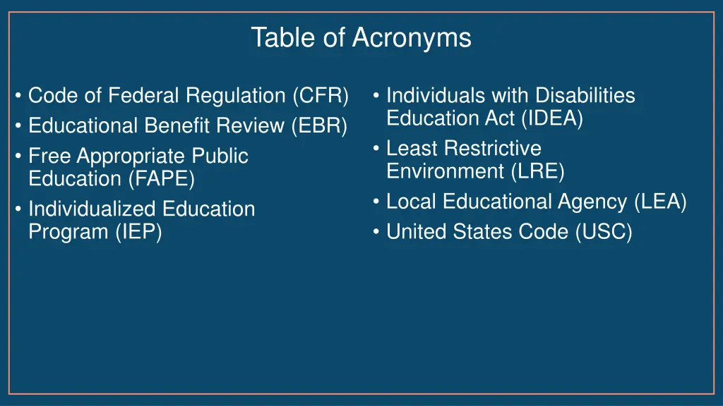 table of acronyms