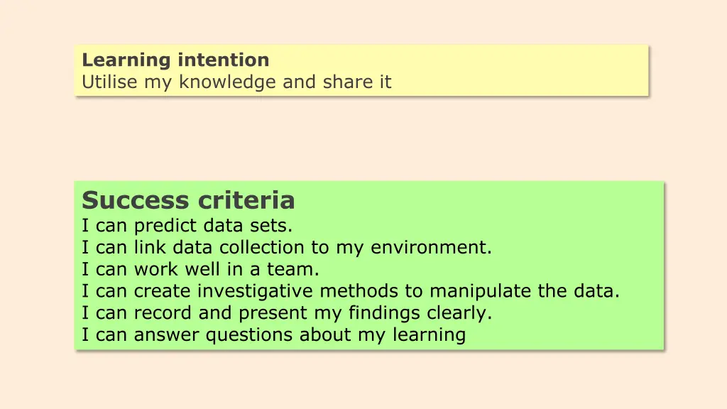 learning intention utilise my knowledge and share