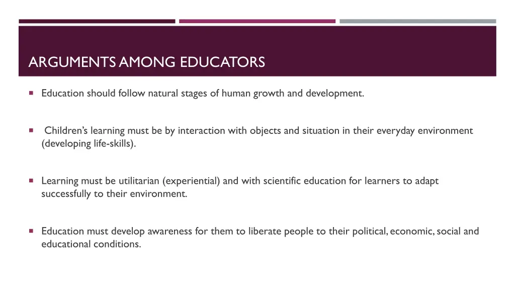 arguments among educators