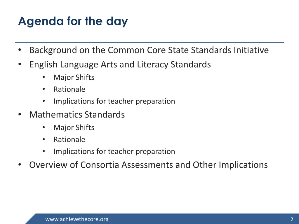 agenda for the day