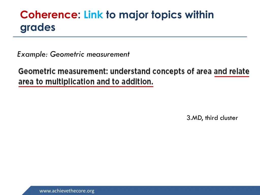 coherence link to major topics within grades 1