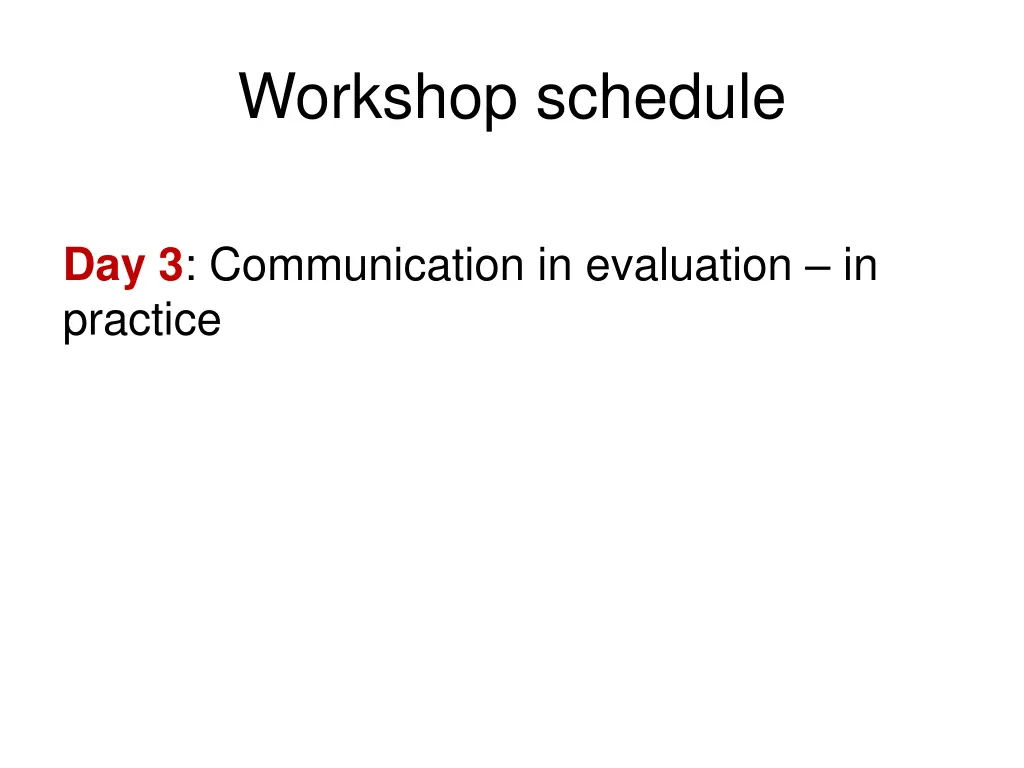 workshop schedule