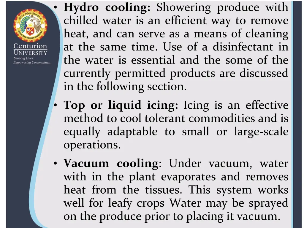 hydro cooling showering produce with chilled