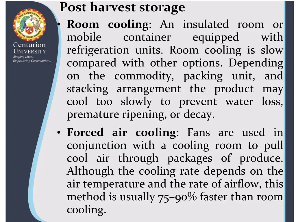 post harvest storage room cooling an insulated