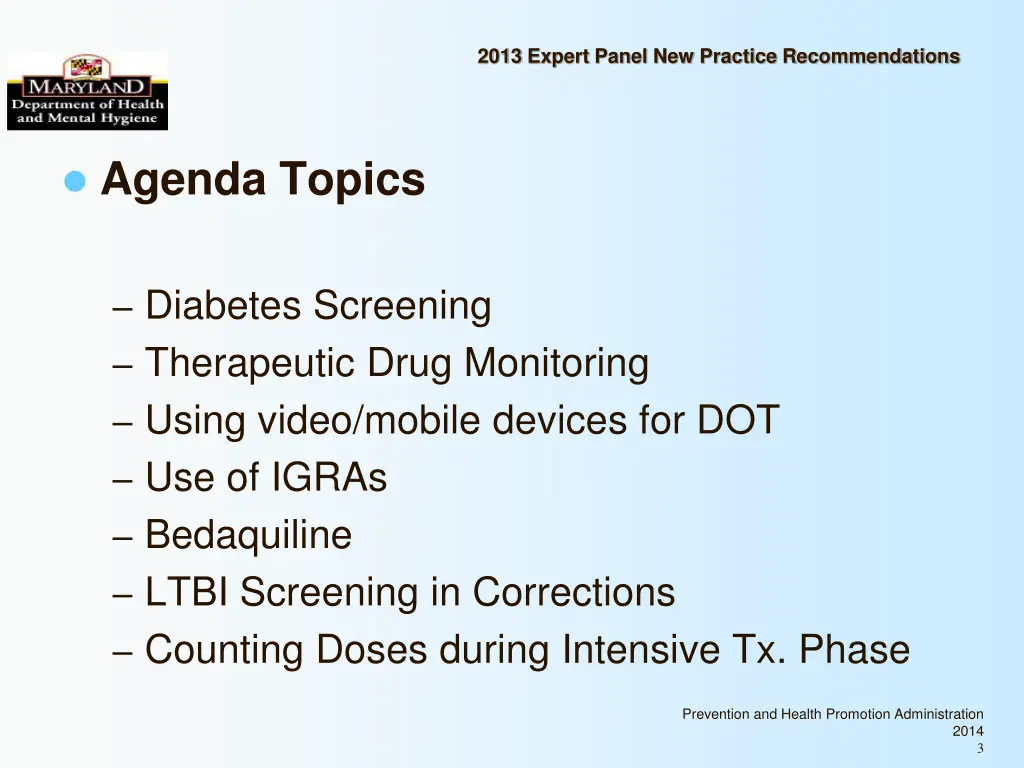 2013 expert panel new practice recommendations 2