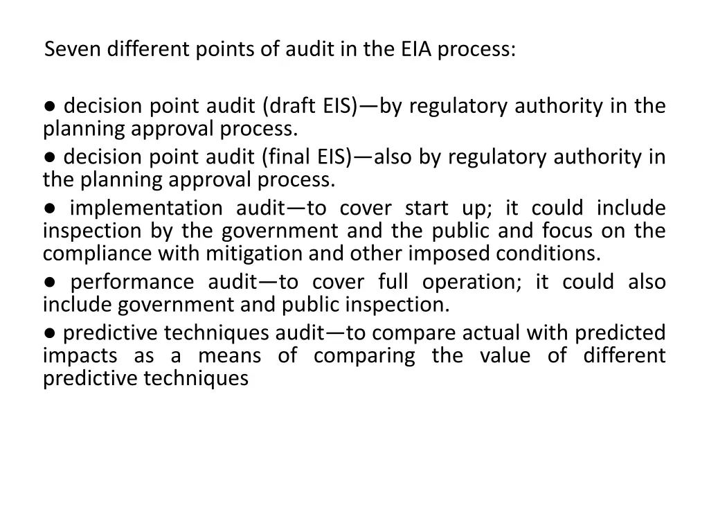 seven different points of audit in the eia process