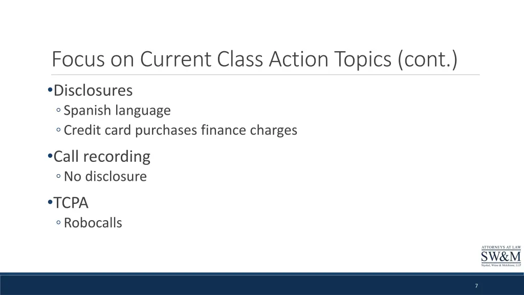 focus on current class action topics cont