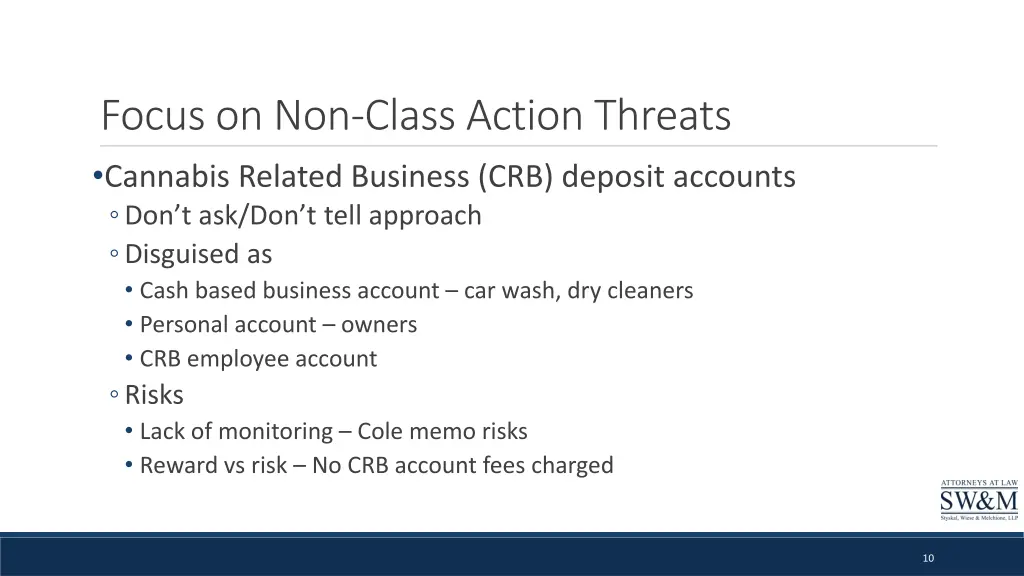 focus on non class action threats cannabis