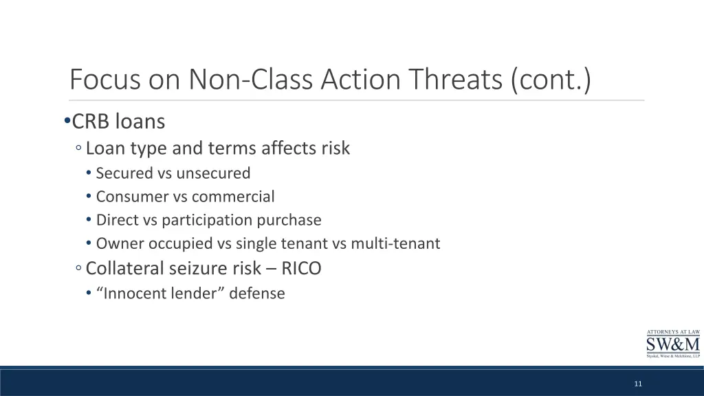 focus on non class action threats cont crb loans