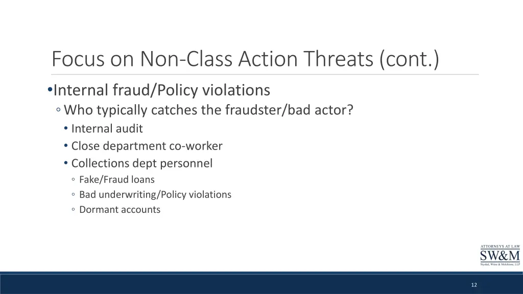 focus on non class action threats cont internal