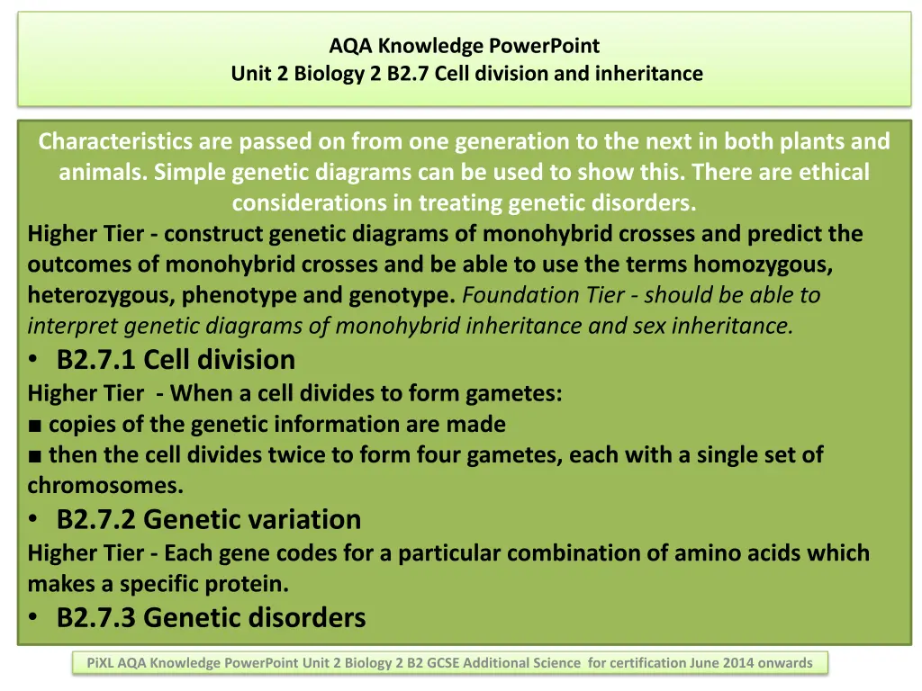 aqa knowledge powerpoint unit 2 biology 6