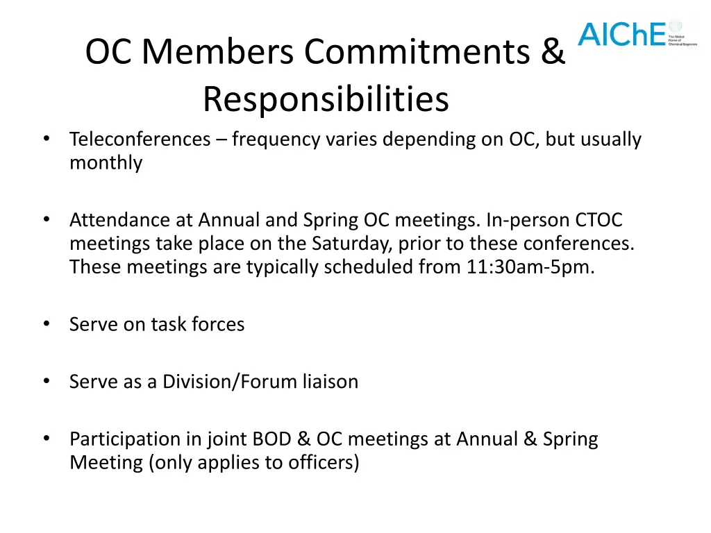 oc members commitments responsibilities