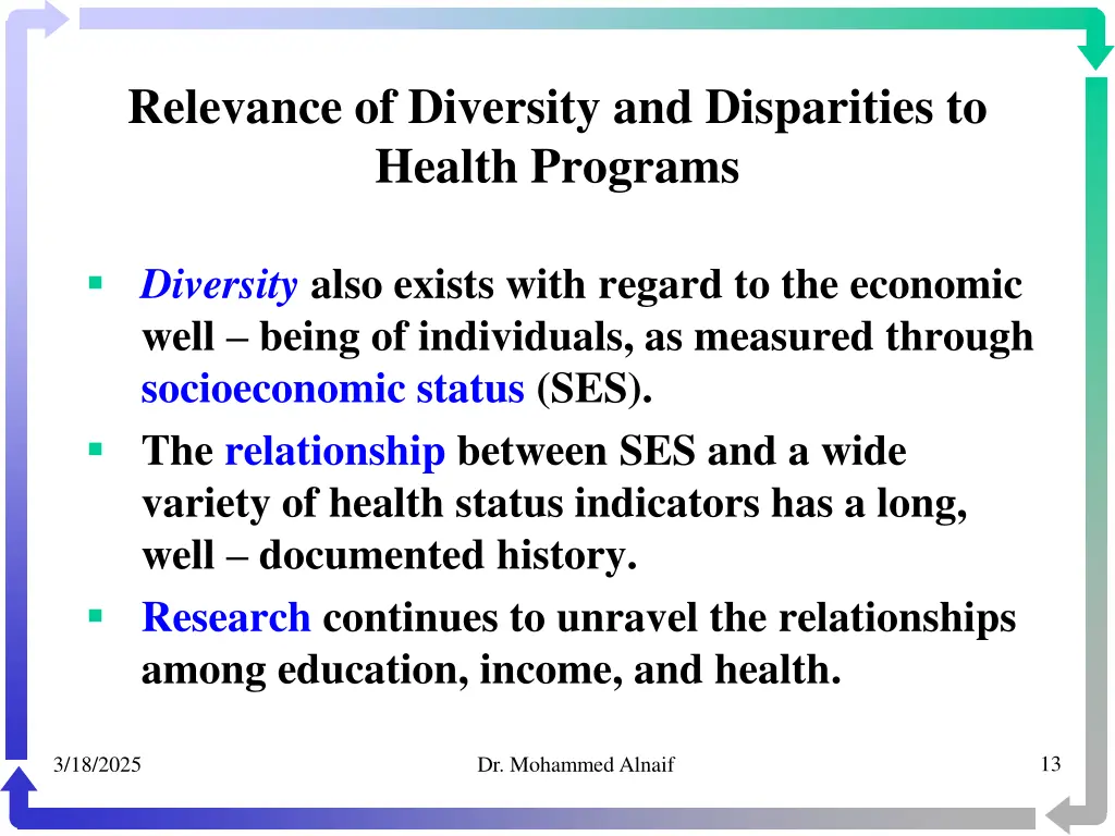 relevance of diversity and disparities to health 10