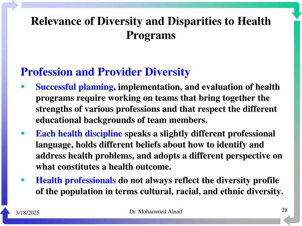 relevance of diversity and disparities to health 25