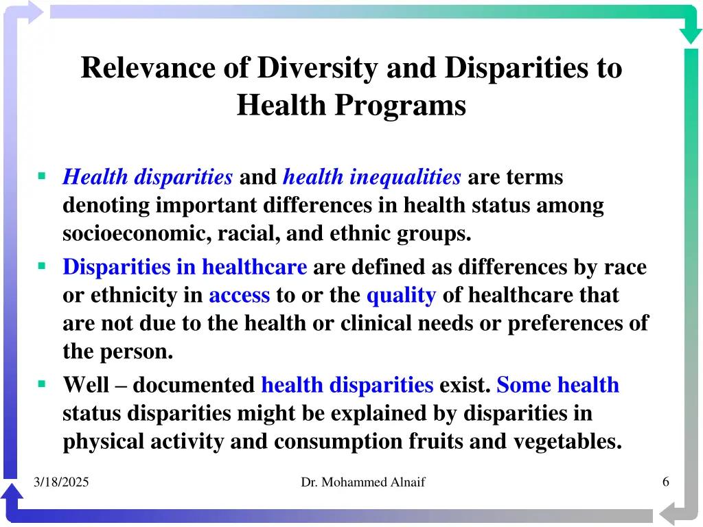 relevance of diversity and disparities to health 3