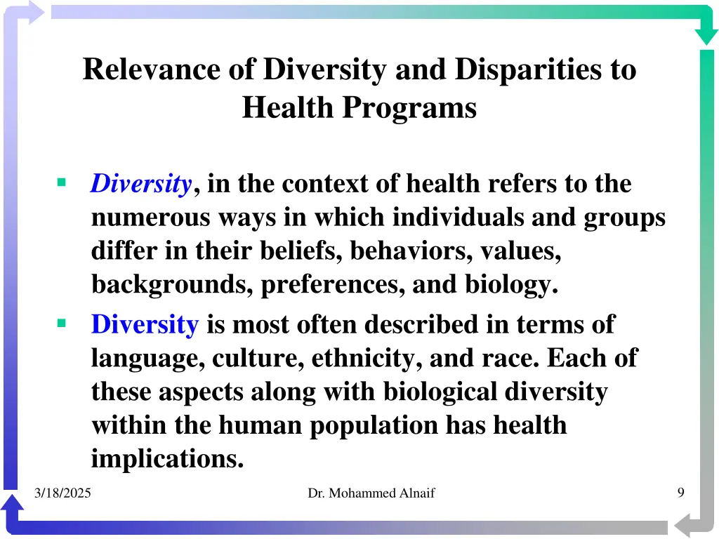 relevance of diversity and disparities to health 6