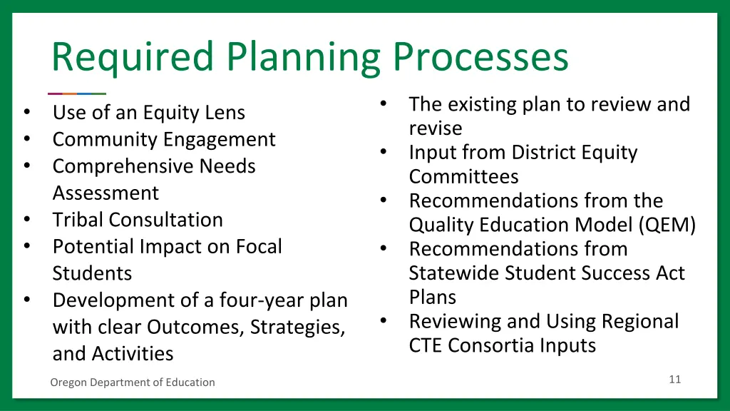 required planning processes