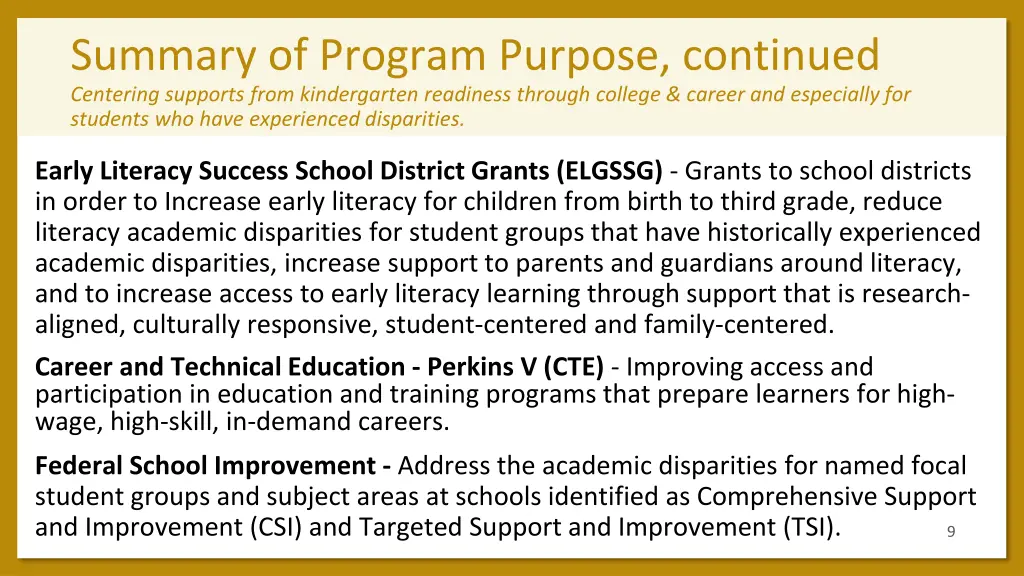 summary of program purpose continued centering 1