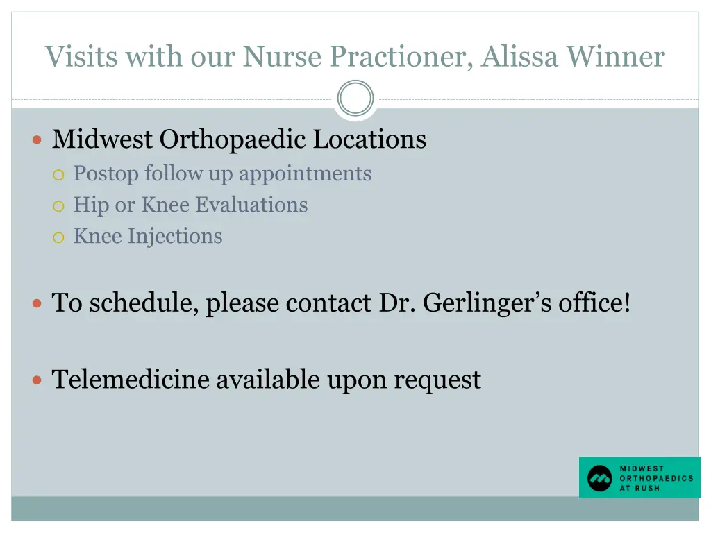 visits with our nurse practioner alissa winner