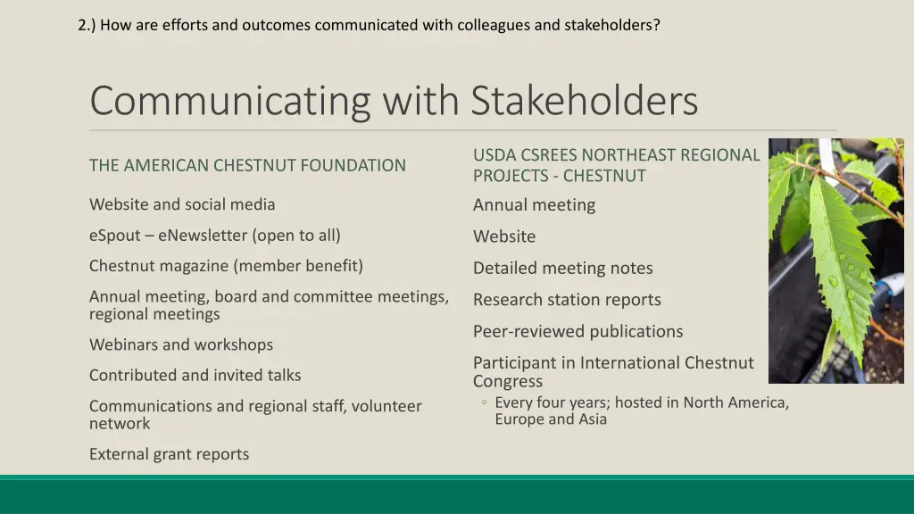 2 how are efforts and outcomes communicated with