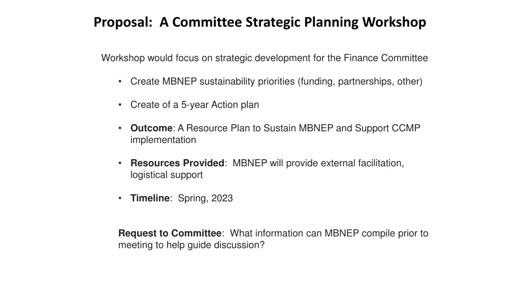 proposal a committee strategic planning workshop