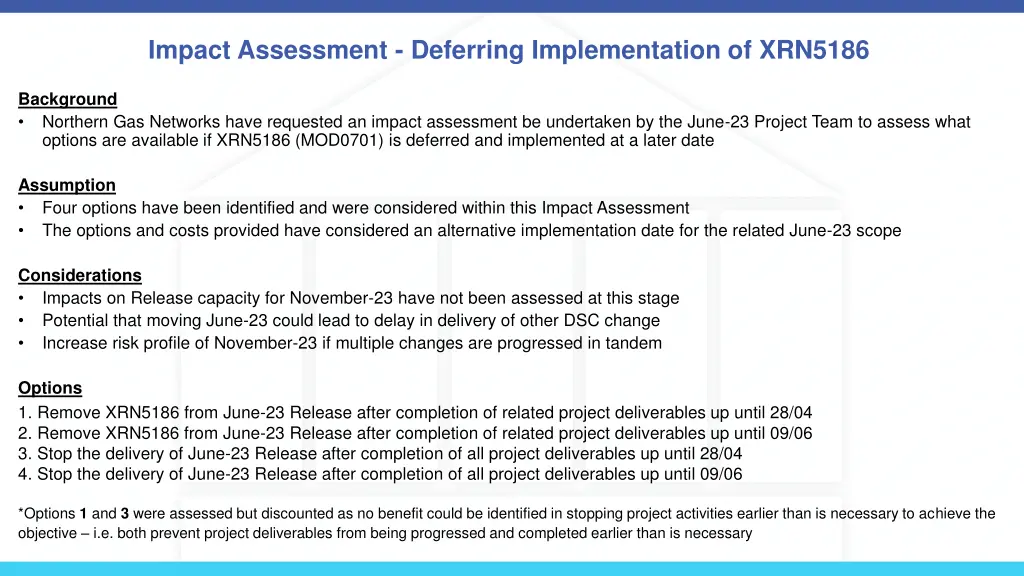 impact assessment deferring implementation