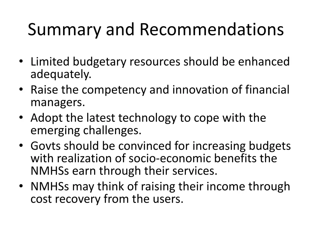 summary and recommendations