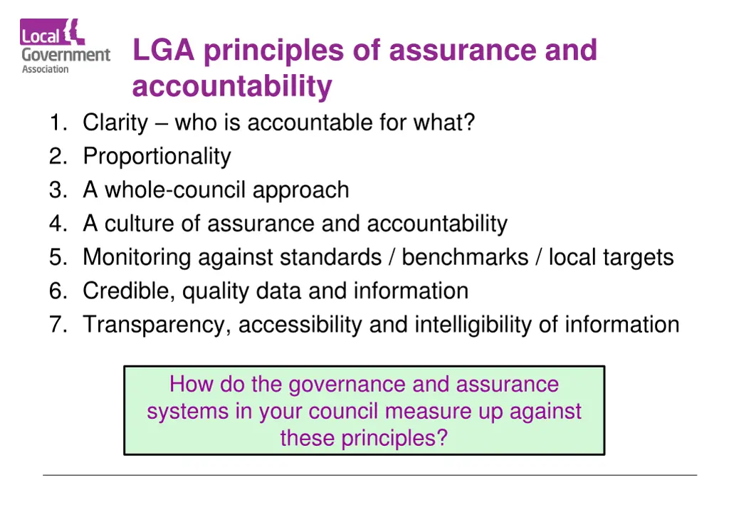 lga principles of assurance and accountability