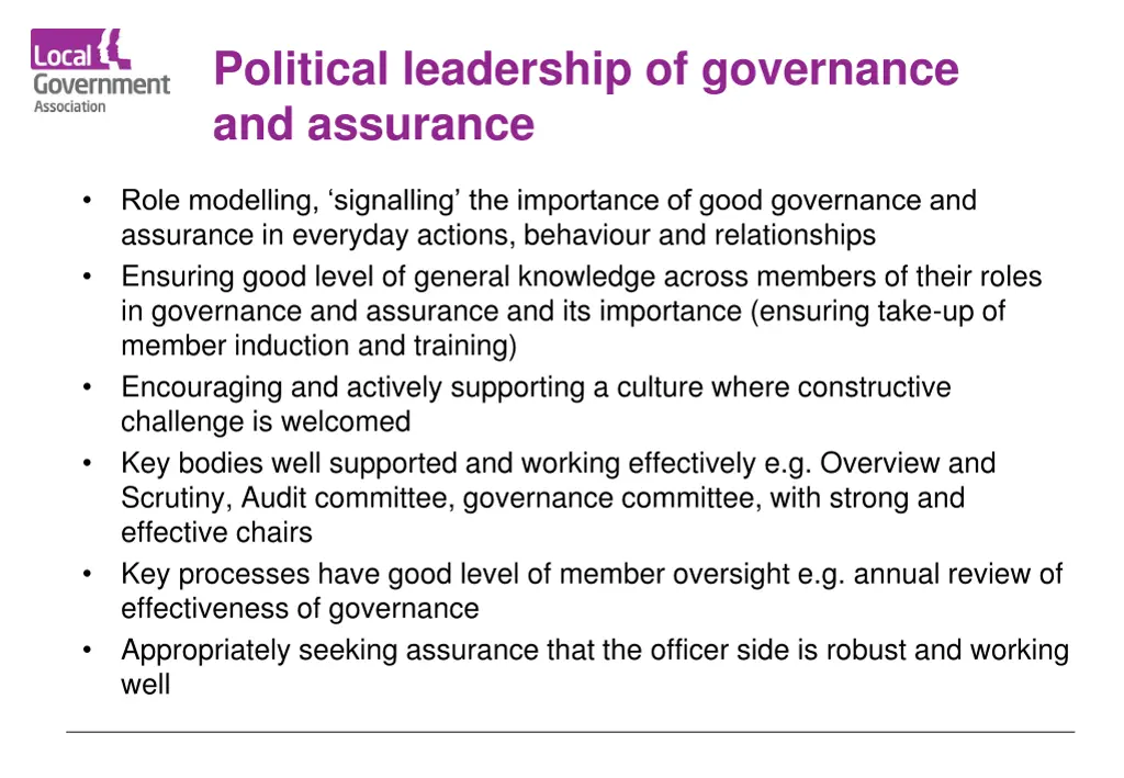 political leadership of governance and assurance