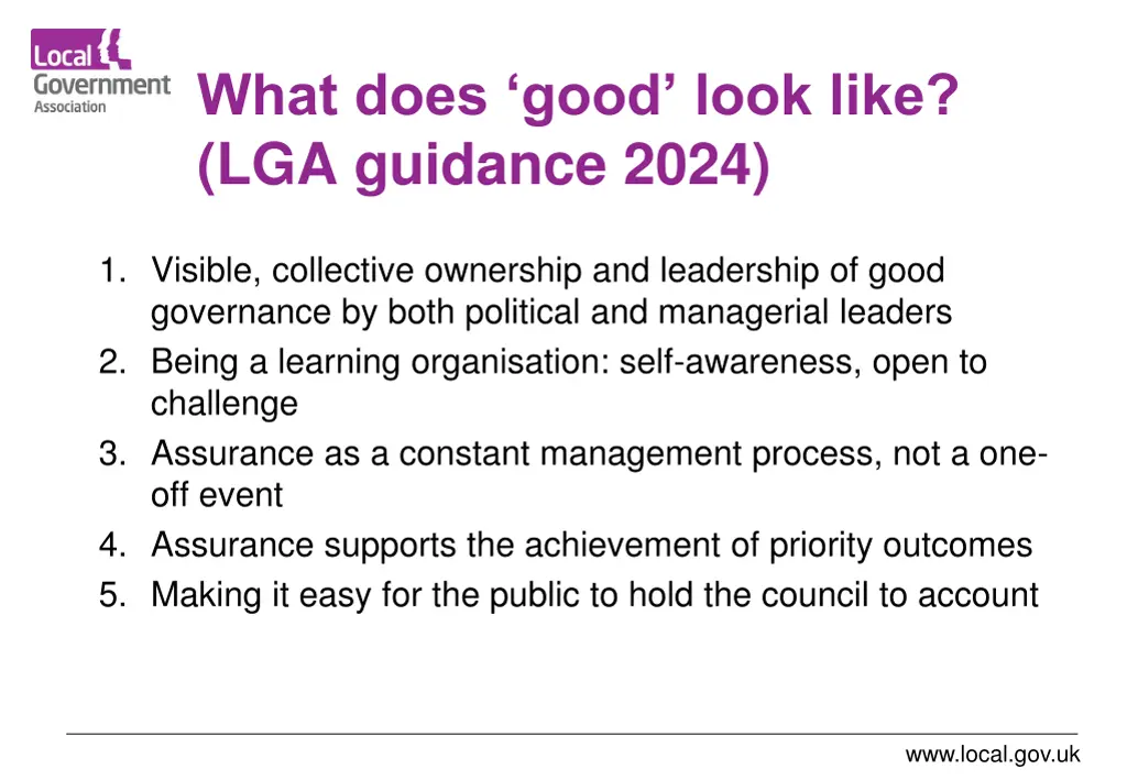 what does good look like lga guidance 2024