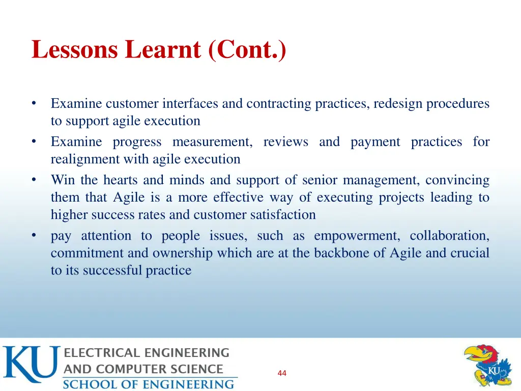 lessons learnt cont