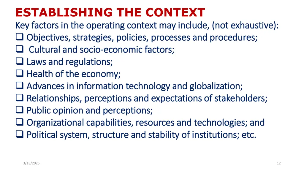 establishing the context key key factors factors