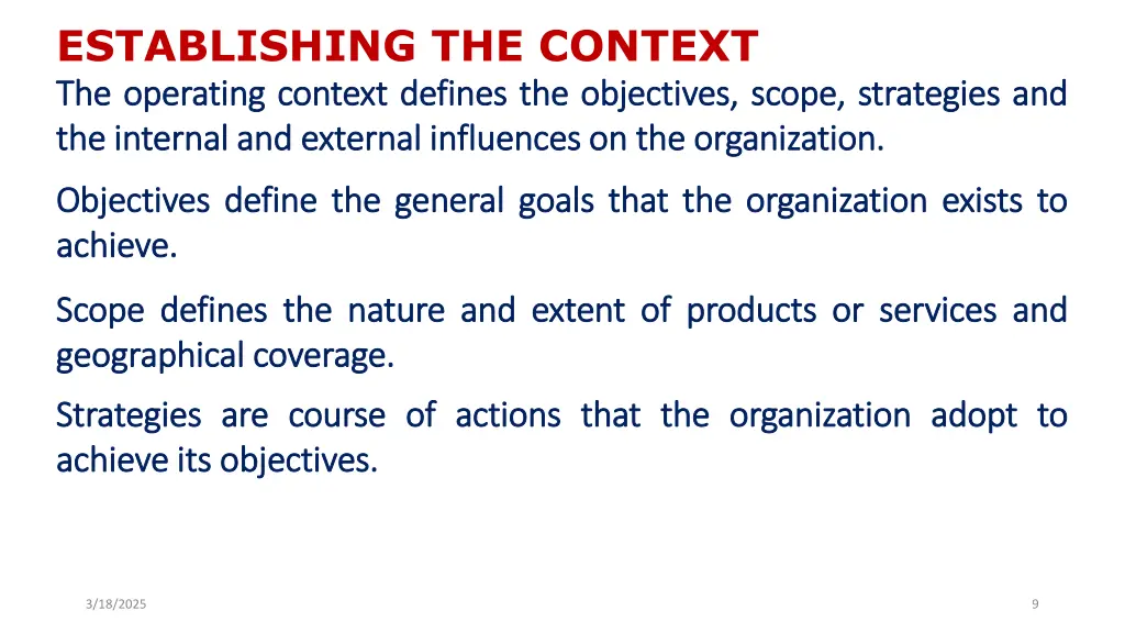 establishing the context the the operating