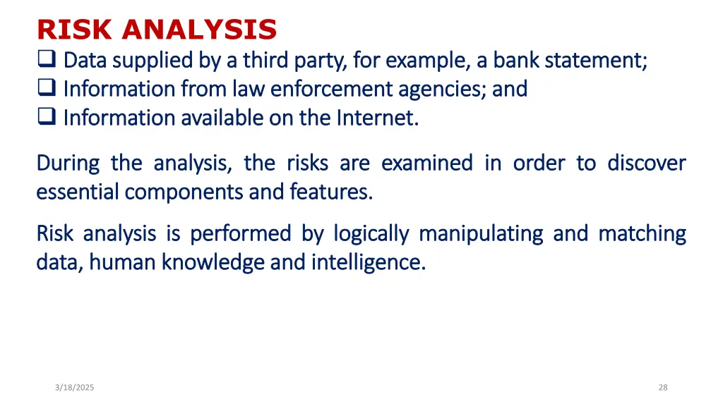 risk analysis data data supplied supplied