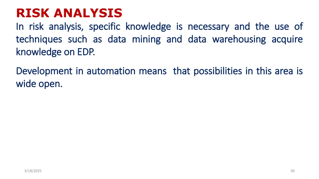 risk analysis in in risk risk analysis analysis