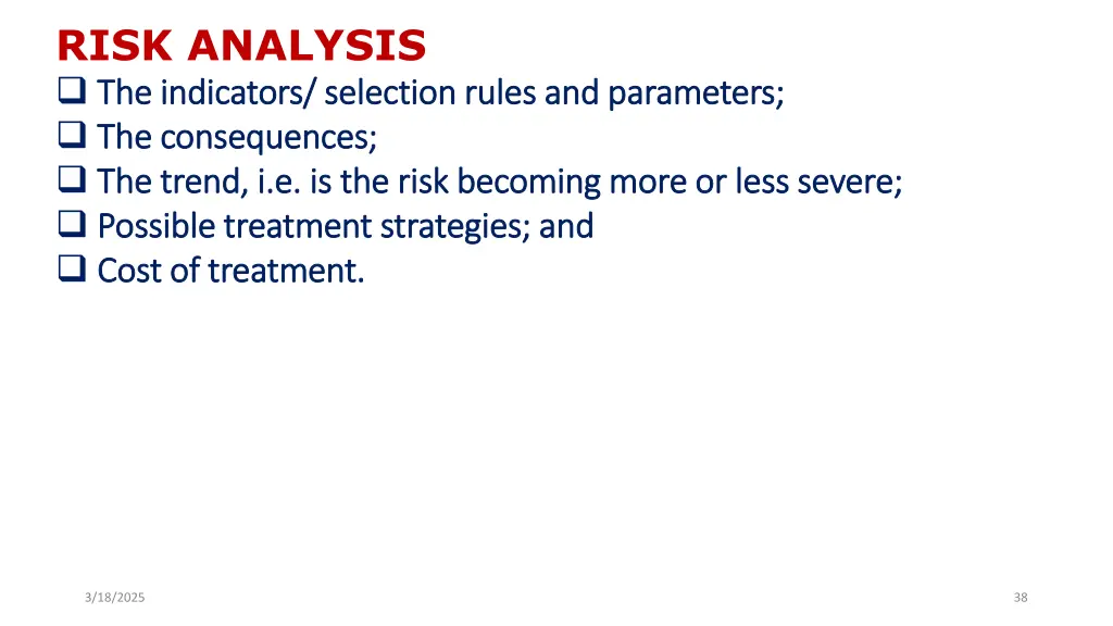 risk analysis the the indicators indicators