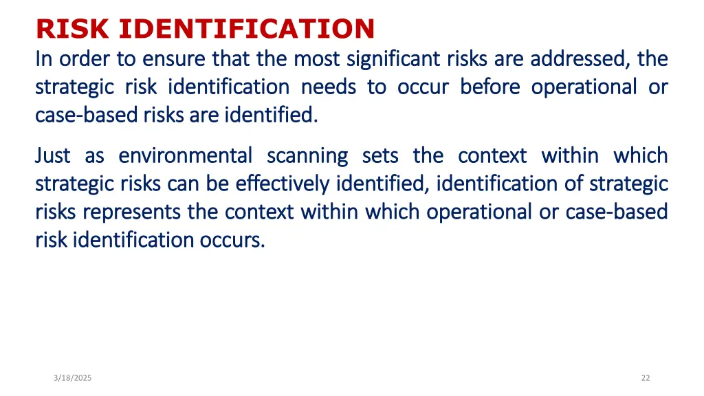 risk identification in in order order