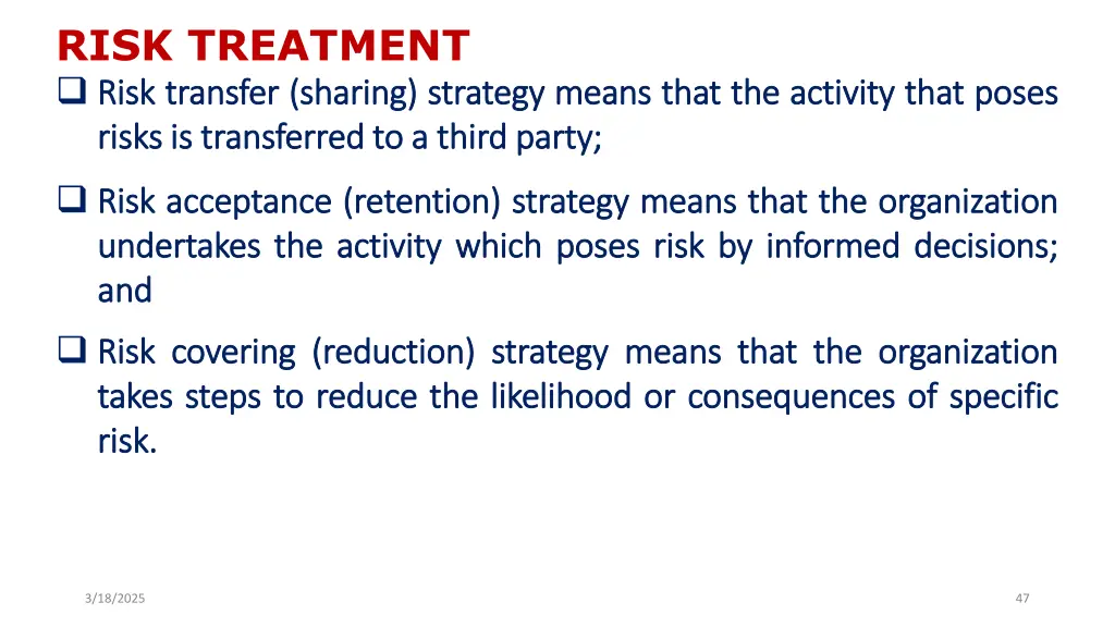risk treatment risk risk transfer transfer