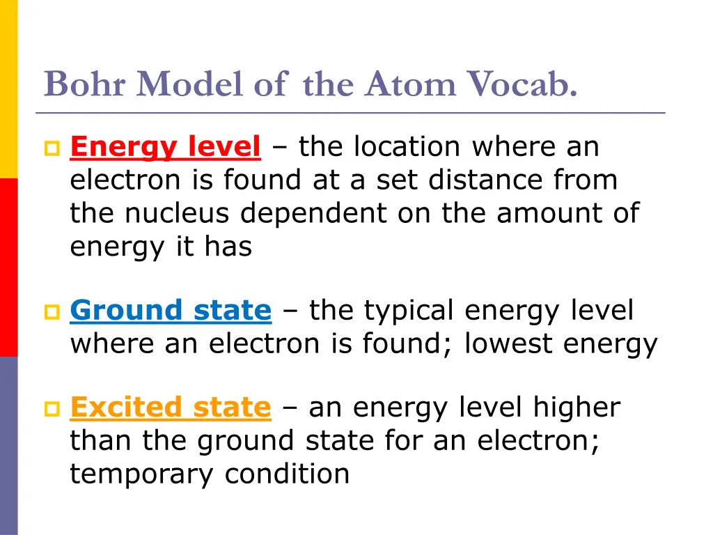 bohr model of the atom vocab