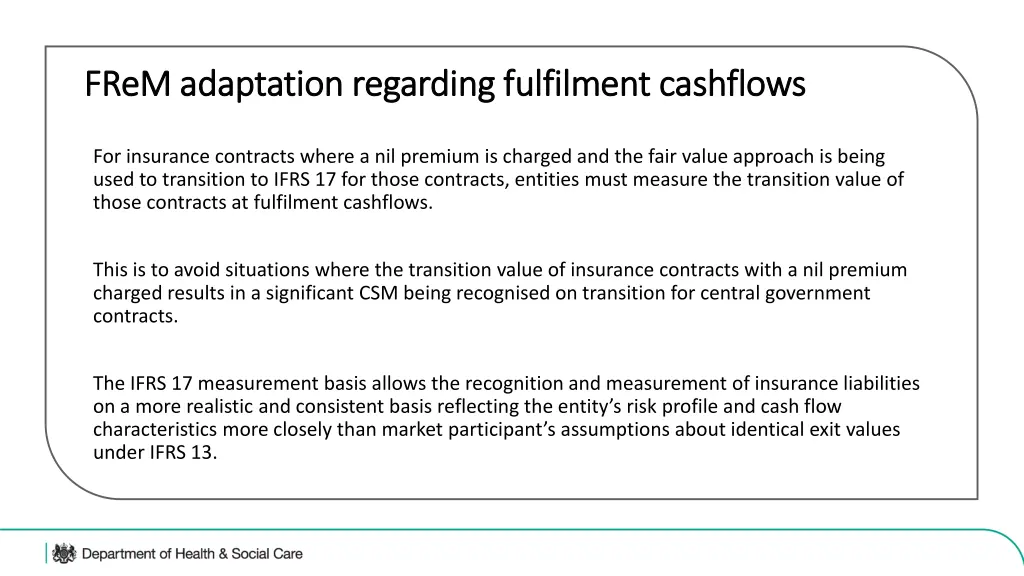 frem adaptation regarding fulfilment cashflows