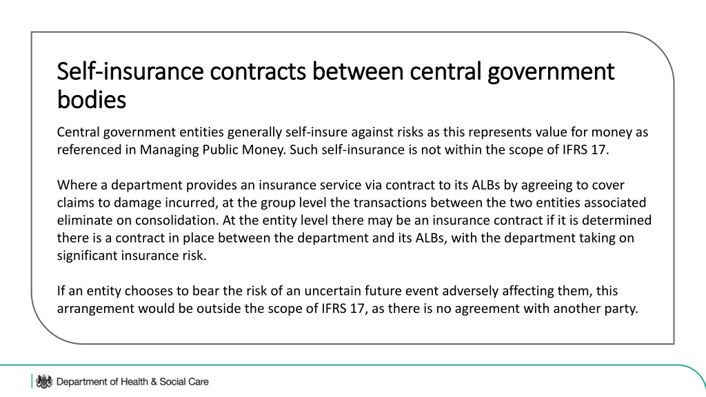 self self insurance contracts between central