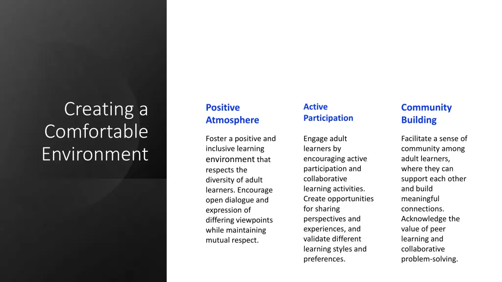 creating a comfortable environment