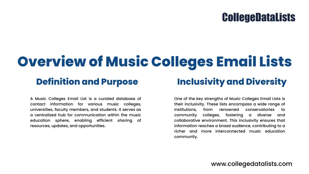 overview of music colleges email lists