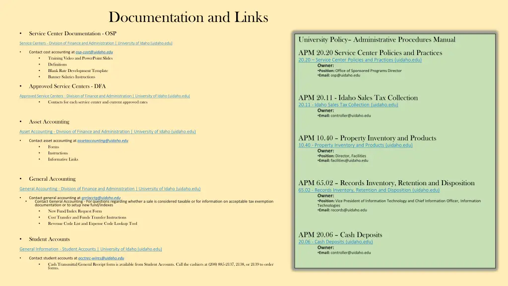 documentation and links
